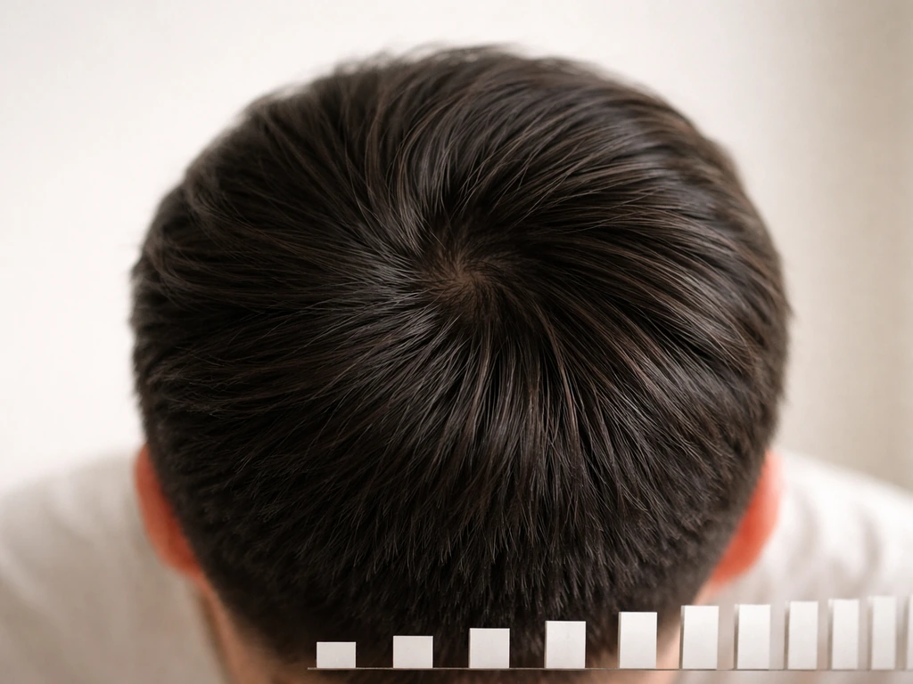 Minimal photo of a neatly groomed head of hair with a simple timeline-like row of blurred month markers