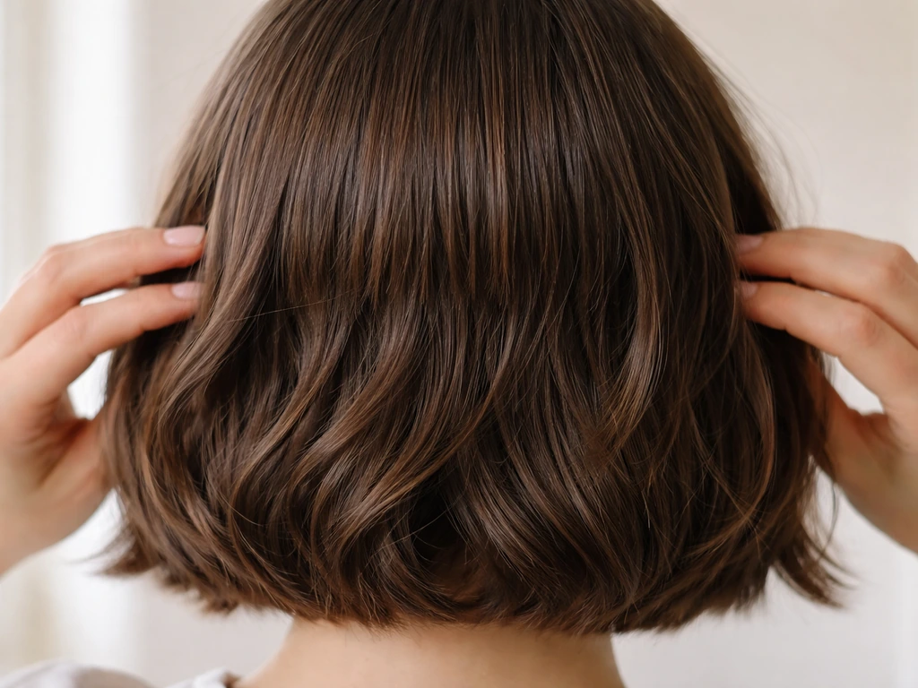 Close-up of a woman’s hair showing bob bangs transitioning from blunt line to soft blended waves.