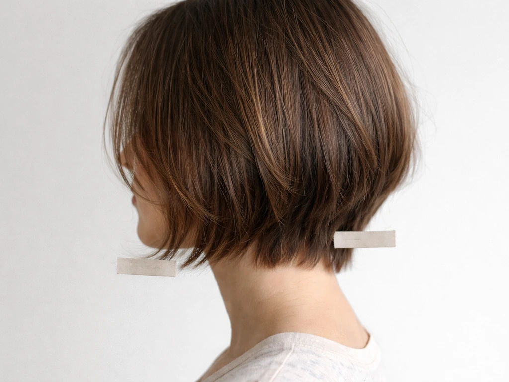 Side view of a simple hair-length gap comparison: short back vs longer front near chin and nape.