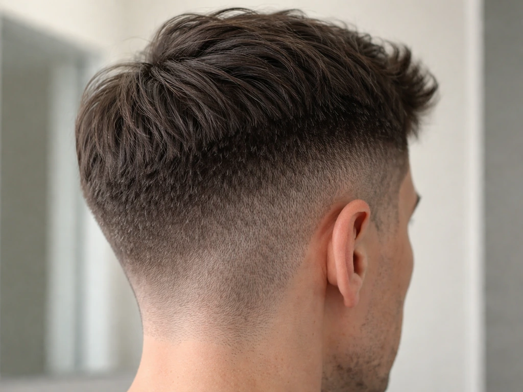 Close-up of a person’s short shaved sides and longer hair on top showing gray growth contrast