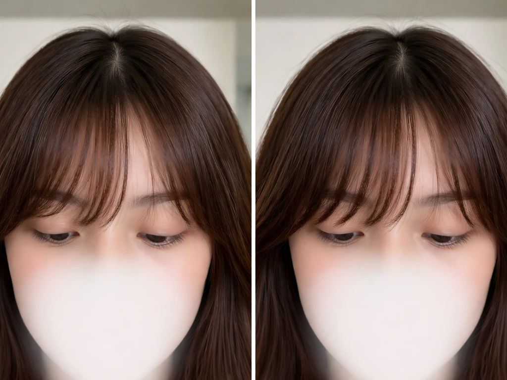 Two half-profile closeups showing soft blending bangs versus chunky growing-out bangs