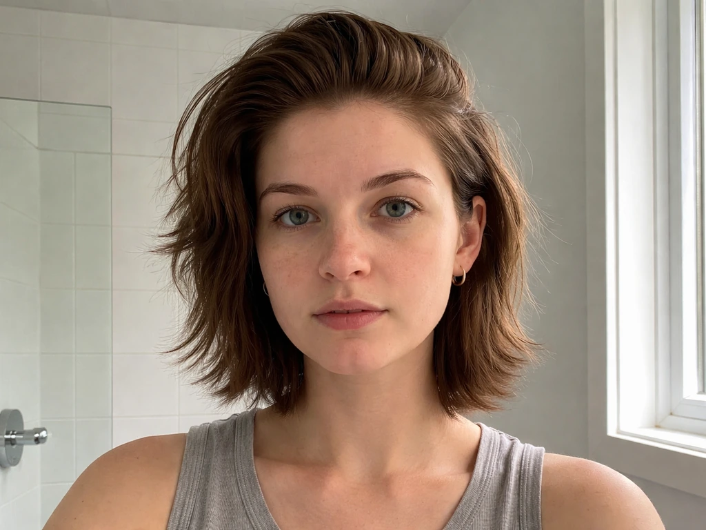 Close-up of hair grow-out awkward stage showing uneven side lengths versus longer top hair.
