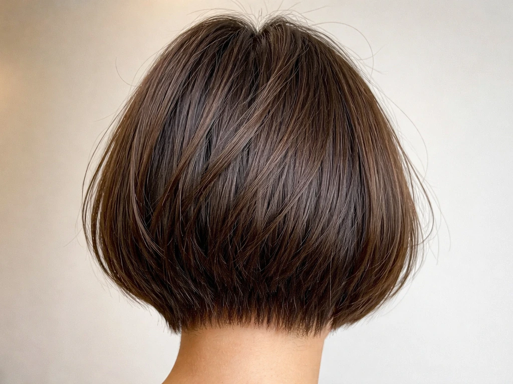 Close-up of the back of a person’s head showing a blunt haircut line and visible cowlicks near the nape