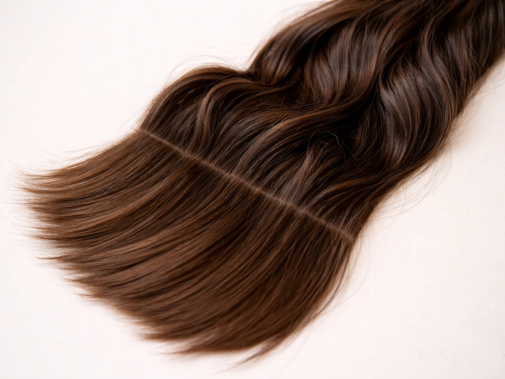 Close-up of natural hair showing a clear trim demarcation line where wavy new growth blends into straighter ends.