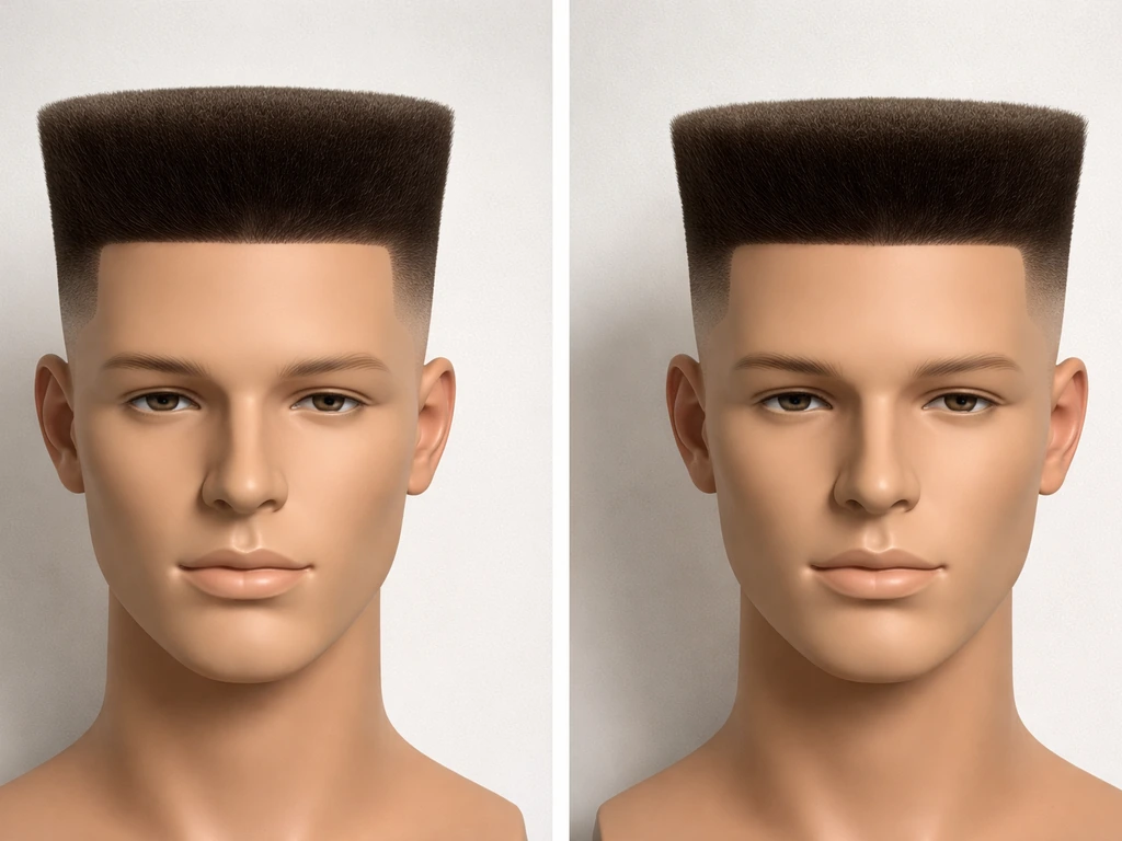 Two side-by-side flat-top hair examples showing taper vs undercut with clear boundary lines.