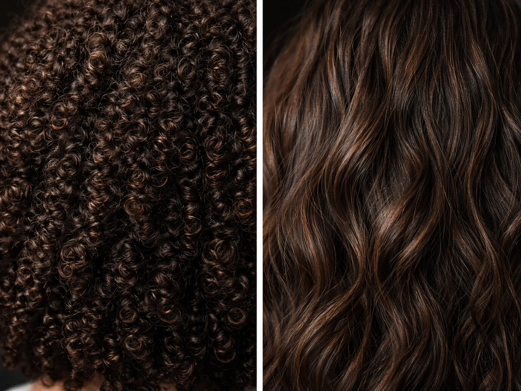 Close-up side-by-side hair textures: defined curly jewfro curls vs straighter hair.