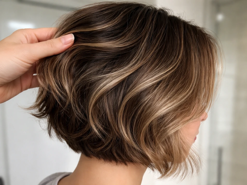 Close-up of a hair bob-to-pixie grow-out, showing the mid-shaft transition and smoother styling blend.