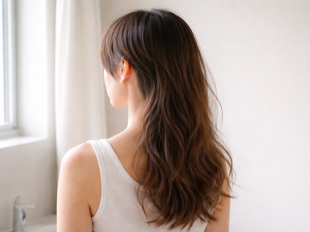 Person viewed from behind showing different hair lengths across the head in a grow-out timeline.