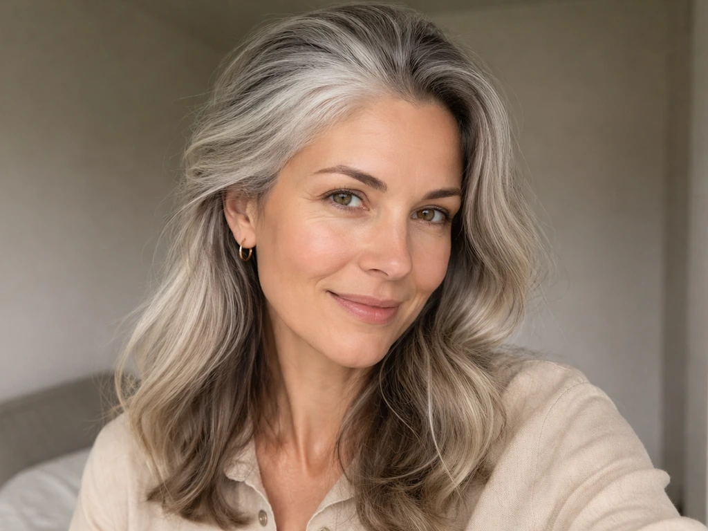 Anonymous adult with white hair grow-out showing lighter roots transitioning into silvery lengths.