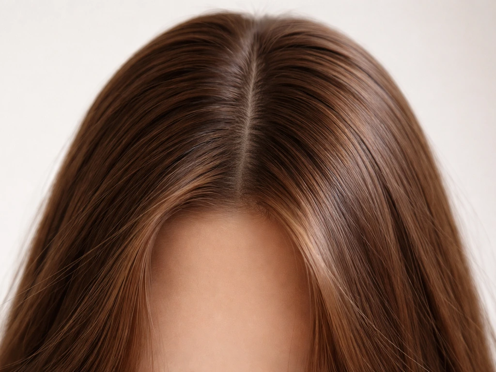 Close-up of long hair forming an early middle part line with a gentle side sweep