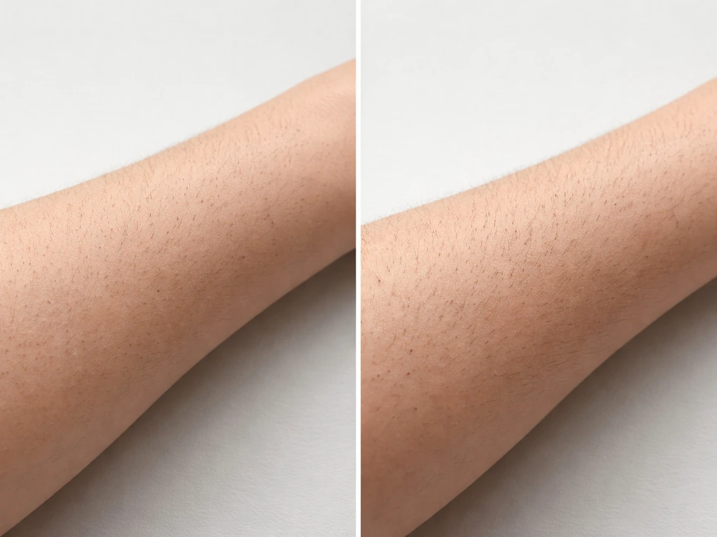 Two anonymous forearm panels showing shaved stubble and unshaved hair with no faster growth