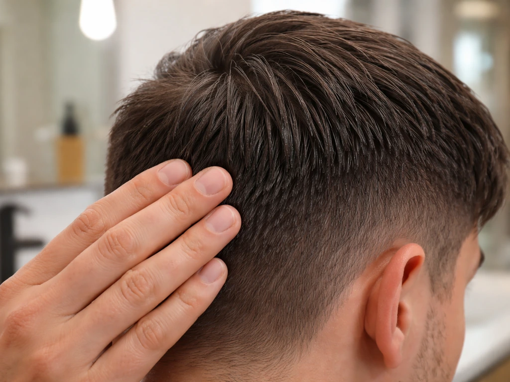 Hands smoothing short straight hair with matte clay in one direction for a sleek lay