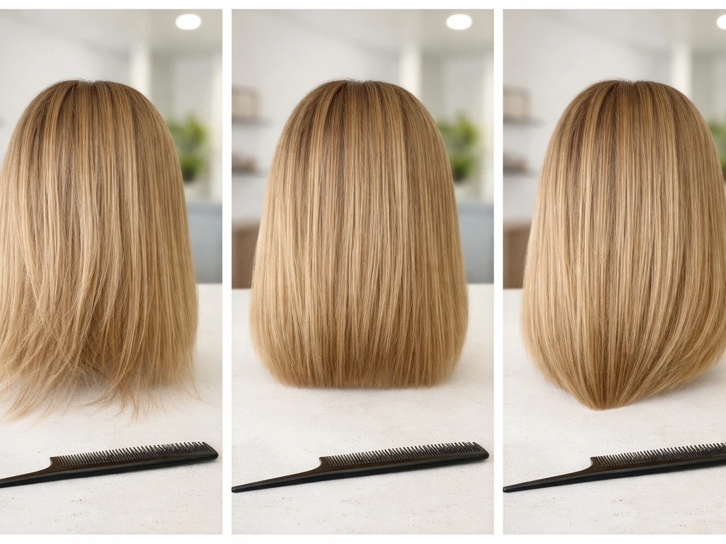 Three hair grow-out approaches shown as simple side-by-side hair strands in a salon setting.