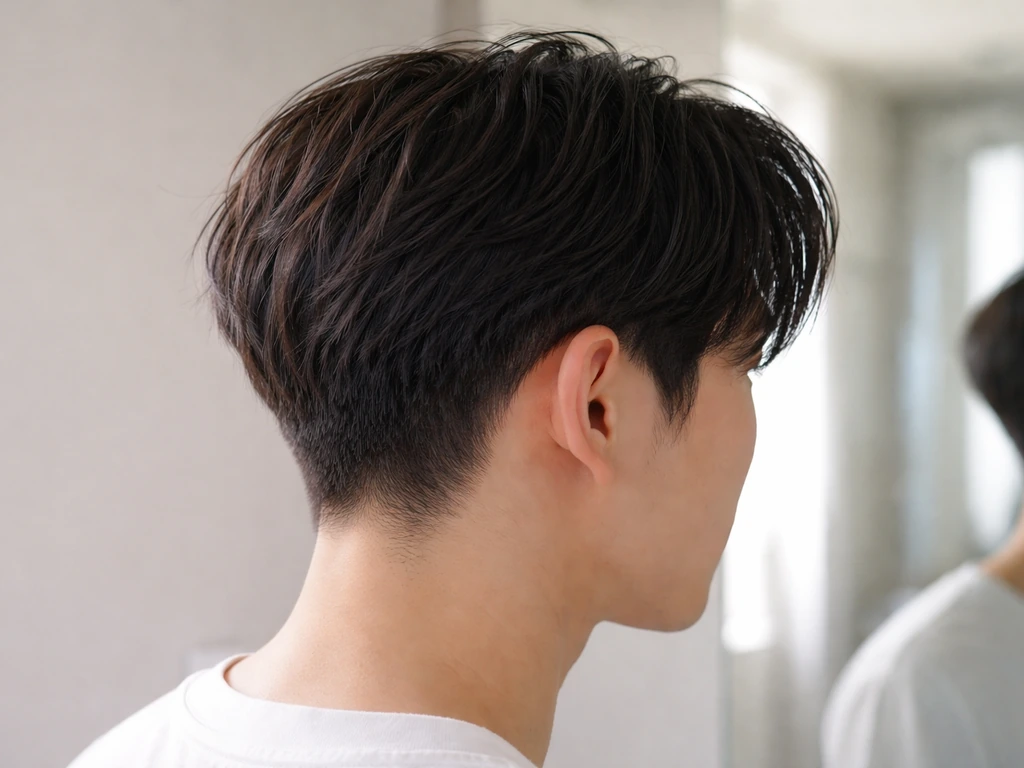 Close-up side view of hair showing two distinct lengths: shorter sides/back and longer top