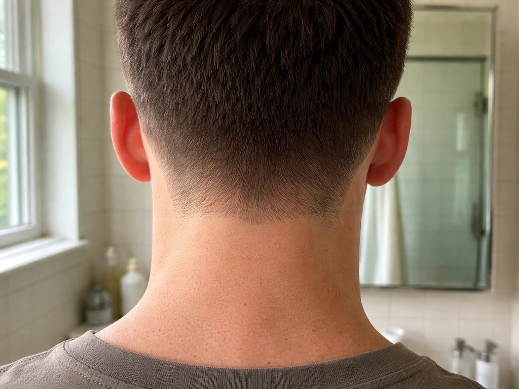 Close-up of the nape hairline with a small, tidy neckline cleanup boundary and no over-trimming