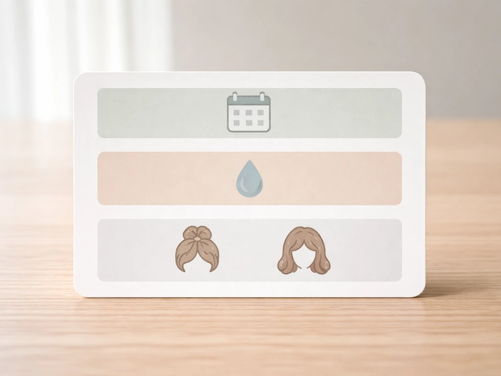 Minimal photo card showing a staged transition plan with month markers, moisture, and gentle low-manipulation icons.