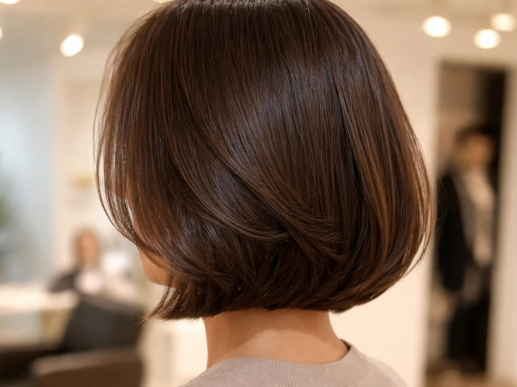 Close-up of chin-to-jaw length bob-zone hair with a round brush blowout, showing smooth volume