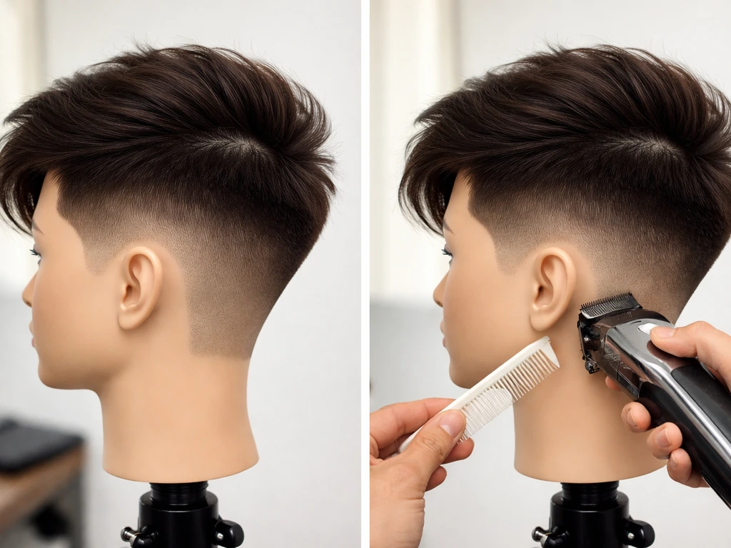 Hairdresser using clippers to blend an undercut’s weight line, staged view showing smooth transition.